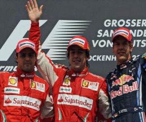 yapboz Fernando Alonso, Felipe Massa, Sebastian Vettel, Hockenheim, Almanya Grand Prix (2010) (1, 2 ve 3 Tasnif)